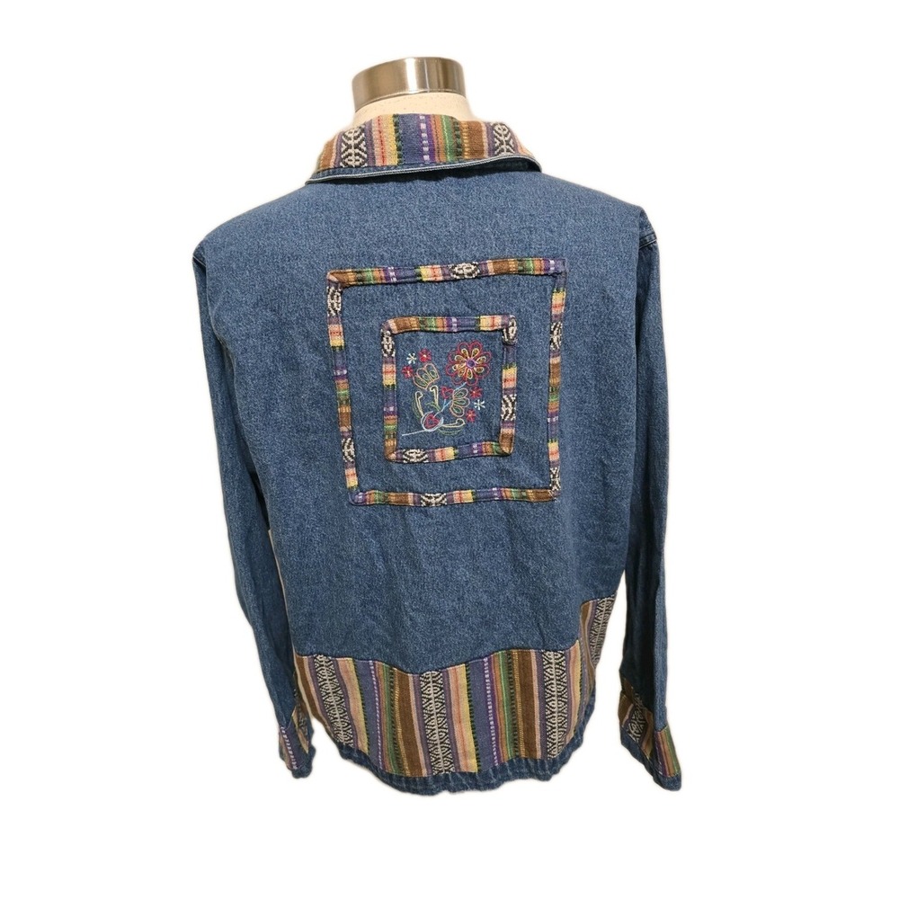 Vintage Womens Denim Jacket‎ Southwestern Parchwork Embroidered Boho Y2K 90s